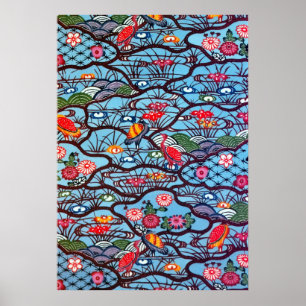Vintage Japanese Kimono Textile (Bingata) Poster