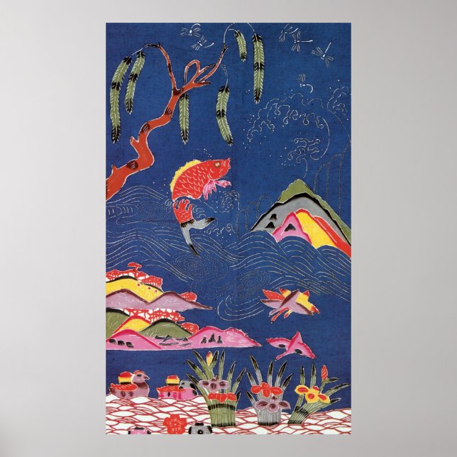 Vintage Japanese Kimono Textile (Bingata) Poster (Front)