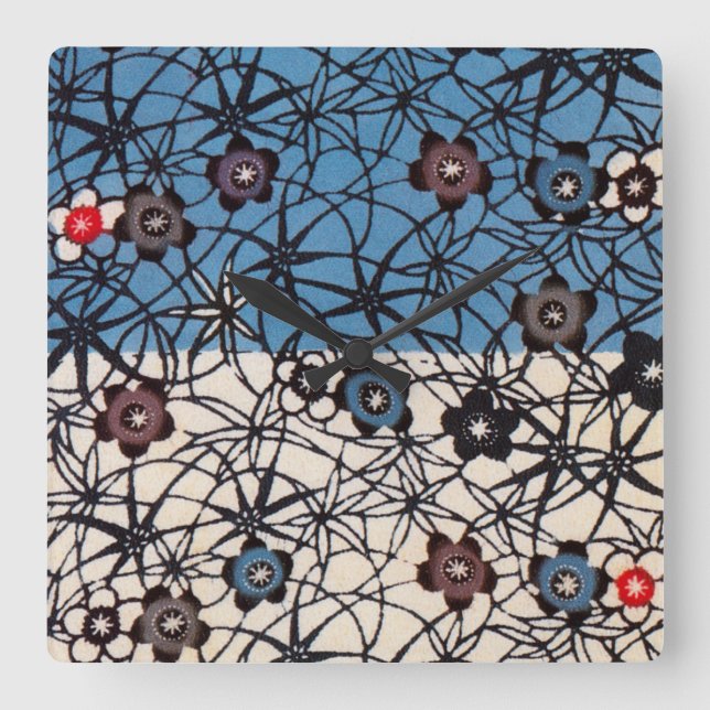 Vintage Japanese Kimono Textile (Bingata) Square Wall Clock (Front)