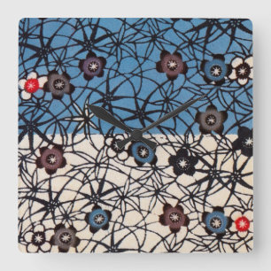 Vintage Japanese Kimono Textile (Bingata) Square Wall Clock