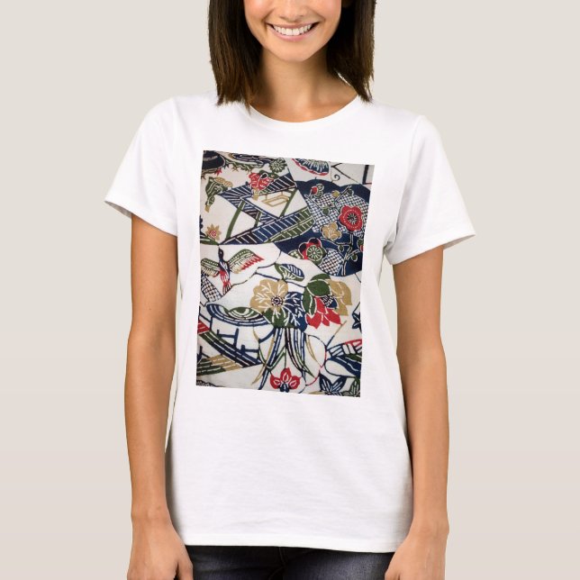 Vintage Japanese Kimono Textile (Bingata) T-Shirt (Front)