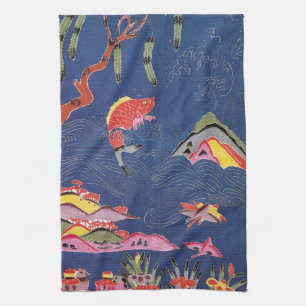 Vintage Japanese Kimono Textile (Bingata) Tea Towel