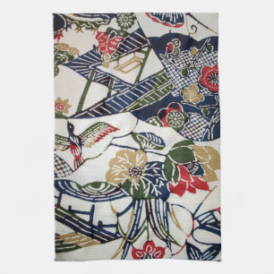 Vintage Japanese Kimono Textile (Bingata) Tea Towel
