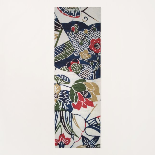 Vintage Japanese Kimono Textile (Bingata) Yoga Mat (Front)