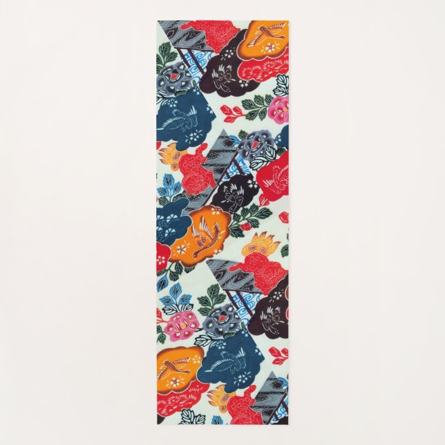 Vintage Japanese Kimono Textile (Bingata) Yoga Mat (Front)