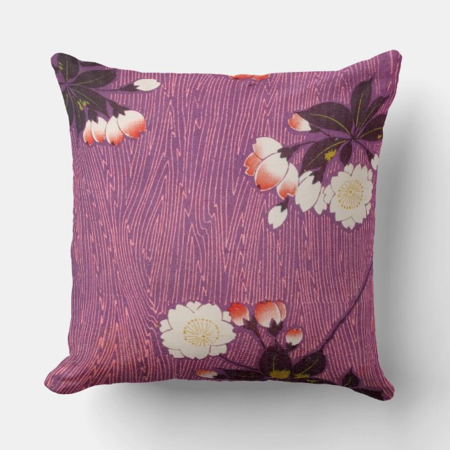 Vintage Japanese Kimono Textile, Cherry Blossoms Cushion (Front)