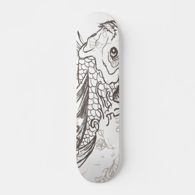 vintage japanese koi fish art skateboard (Front)