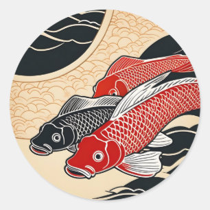 Vintage Japanese Koi Fish Classic Round Sticker