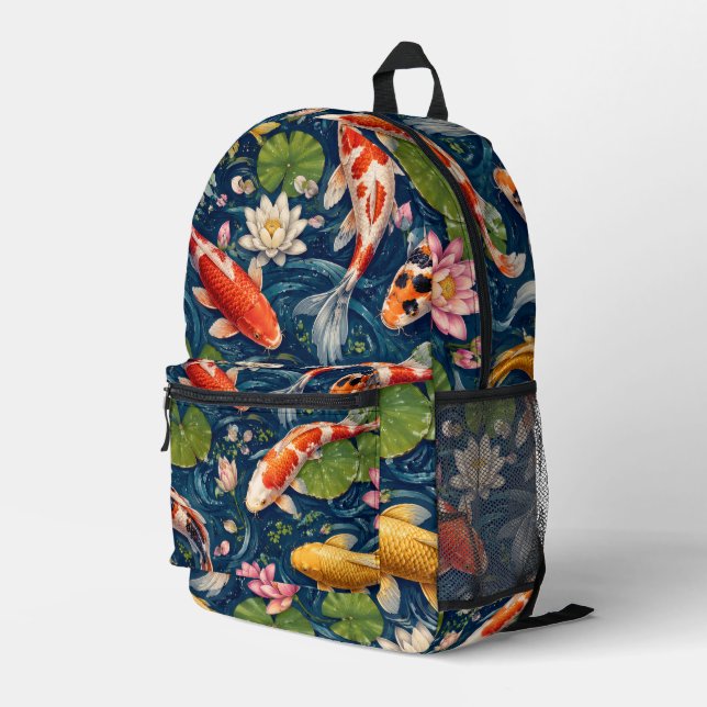 Vintage Japanese Koi Fish Pattern Painting Printed Backpack (Back Corner Right)