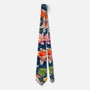 Vintage Japanese Koi Fish Pattern Painting Tie