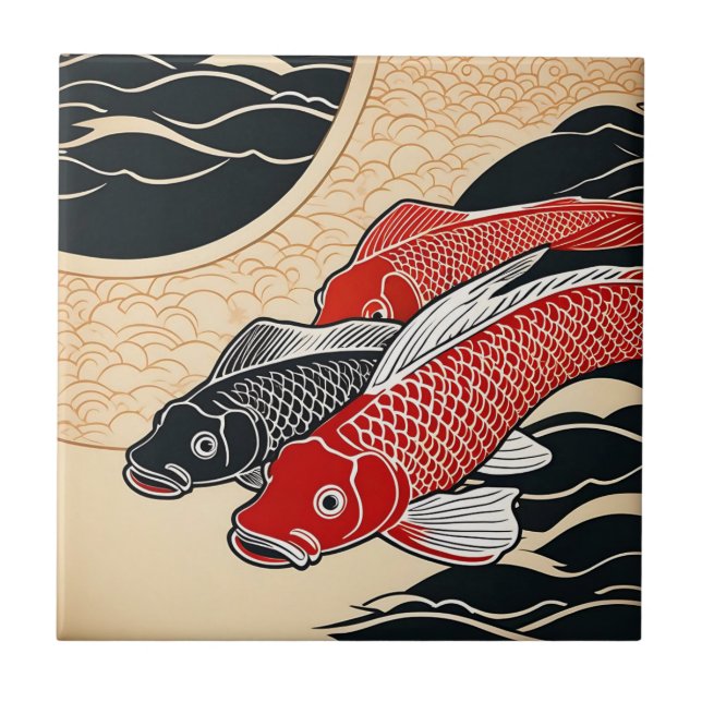 Vintage Japanese Koi Fish Tile (Front)