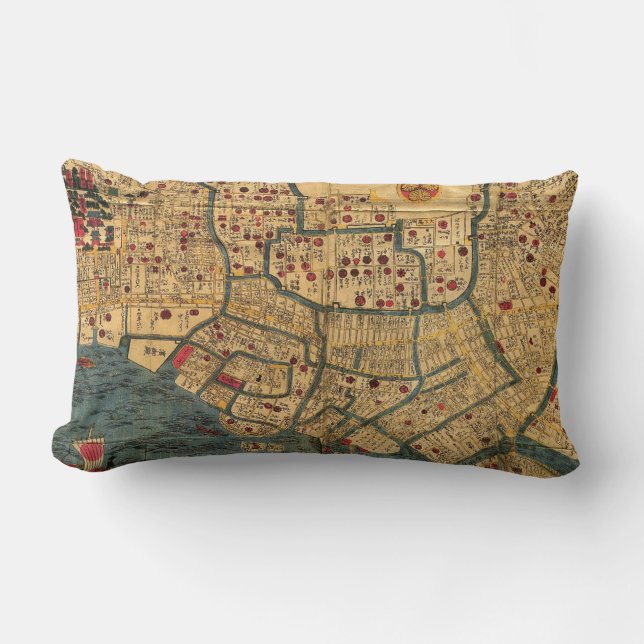 Vintage Japanese labelled map of Tokyo Lumbar Cushion (Front)