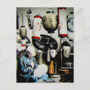 Vintage Japanese Lantern Paper Umbrella Craftsman Postcard