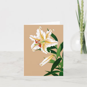 Vintage Japanese Liliy. White, Green and Beige Car Card