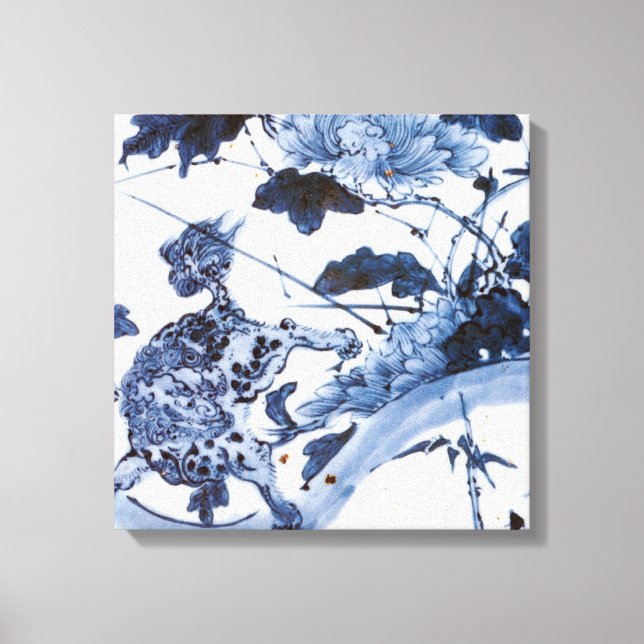 Vintage Japanese Lion and Peony Canvas Print (Front)