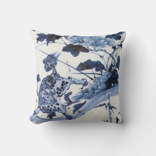 Vintage Japanese Lion and Peony Cushion (Front)