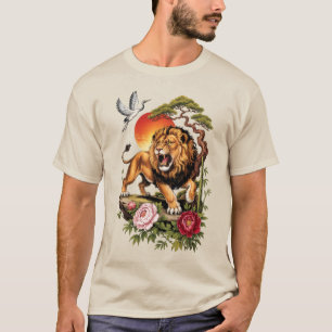 Vintage Japanese lion Graphic Tee, Floral Asian Ar T-Shirt
