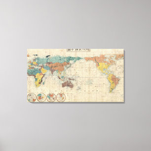 Vintage Japanese Map of the World Canvas Print
