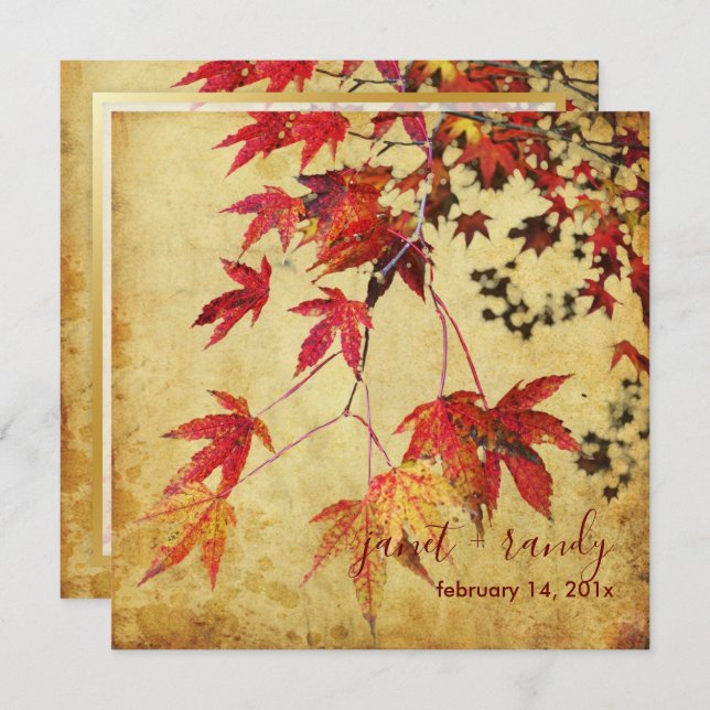 VINTAGE JAPANESE MAPLE/FALL WEDDING INVITATIONS (Front/Back)
