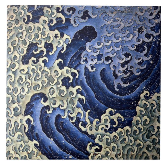 Vintage Japanese Masculine Wave by Hokusai Tile (Front)