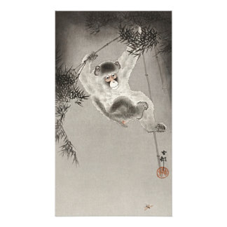 Vintage Japanese Monkey Bamboo Art Print