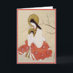 Vintage Japanese Mother and Child Christmas Custom Holiday Card<br><div class="desc">Christian religious art from Japan by an unknown artist, dated 1905. This is an example of Japanese modern art called Nihonga and is entitled "Mother of God". It depicts the Virgin Mary with infant Child Jesus Christ in soft colours of tan and orange red with traditional Asian cherry blossom branches...</div>