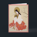 Vintage Japanese Mother and Child Christmas Custom Holiday Card<br><div class="desc">Christian religious art from Japan by an unknown artist, dated 1905. This is an example of Japanese modern art called Nihonga and is entitled "Mother of God". It depicts the Virgin Mary with infant Child Jesus Christ in soft colours of tan and orange red with traditional Asian cherry blossom branches...</div>