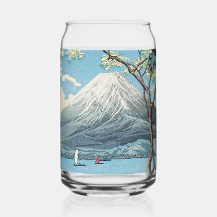 Vintage Japanese Mount Fuji and Lake Yamanaka Art Can Glass
