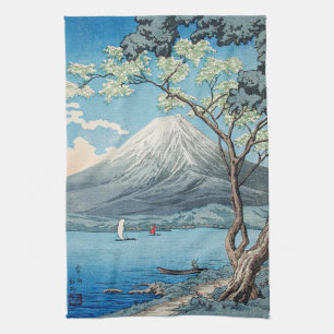 Vintage Japanese Mount Fuji and Lake Yamanaka Art Tea Towel