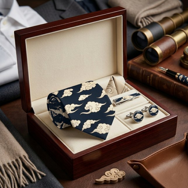 Vintage Japanese Navy Cloud Pattern Tie (Creator Uploaded)