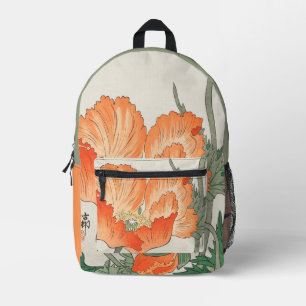 Vintage Japanese Orange Poppy Flower, Ohara Koson  Printed Backpack