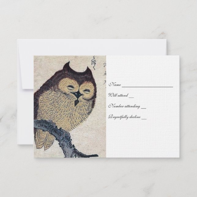 Vintage Japanese Owl rsvp with envelopes Card (Front)