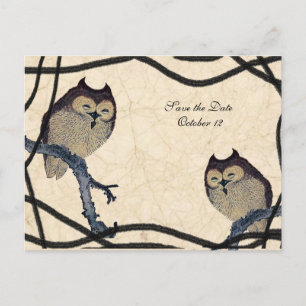 Vintage Japanese Owl Save the Date Announcement Postcard