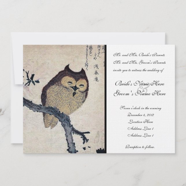 Vintage Japanese Owl Wedding Invitation (Front)