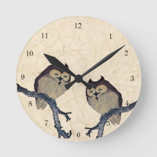 Vintage Japanese Owls Round Clock