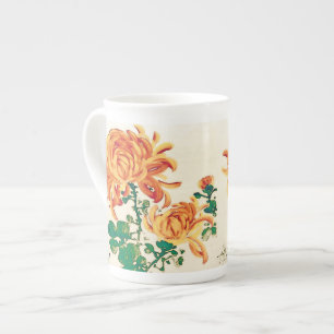 Vintage Japanese Painting of Chrysanthemums Bone China Mug