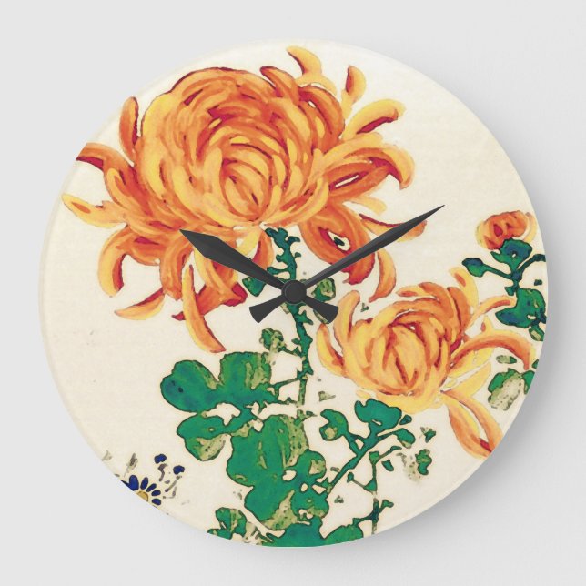 Vintage Japanese Painting of Chrysanthemums Large Clock (Front)