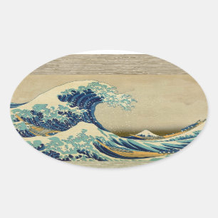 Vintage Japanese Painting Of Great Wave Oval Sticker