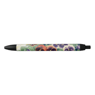 Vintage Japanese Pansy Flower Ukiyo-e Botanical Black Ink Pen