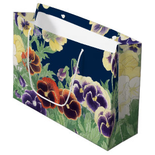 Vintage Japanese Pansy Flower Ukiyo-e Botanical Large Gift Bag