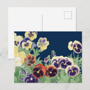 Vintage Japanese Pansy Flower Ukiyo-e Botanical Postcard