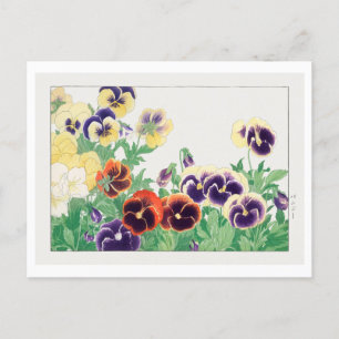 Vintage Japanese Pansy Woodblock Print Postcard