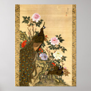 Vintage Japanese Peacocks & Peonies Poster