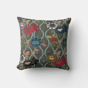 Vintage Japanese Peony Ogee Floral Pattern Cushion