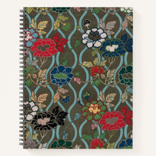 Vintage Japanese Peony Ogee Floral Pattern Notebook