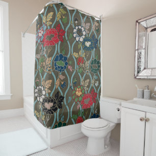 Vintage Japanese Peony Ogee Floral Pattern Shower Curtain