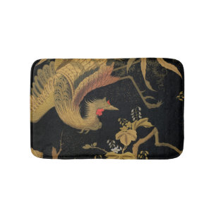 Vintage Japanese Phoenix Gold Black Bird Bath Mat
