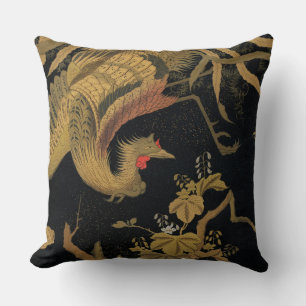 Vintage Japanese Phoenix Gold Black Bird Cushion