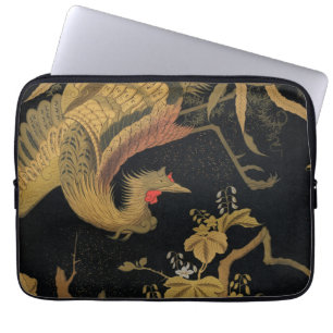 Vintage Japanese Phoenix Gold Black Bird Laptop Sleeve