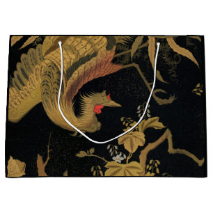 Vintage Japanese Phoenix Gold Black Bird Large Gift Bag